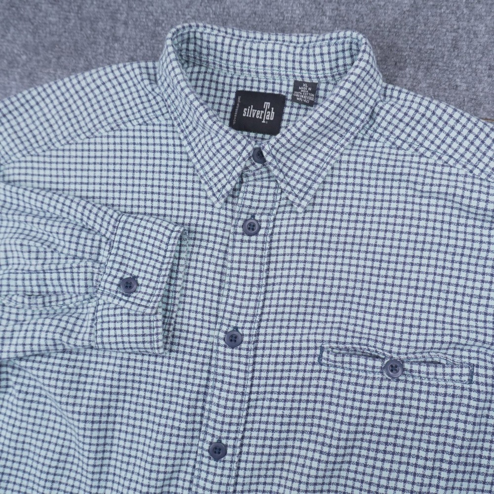 Levi's SilverTab Button Up Shirt Mens XL Green Blue Plaid Check Long‎ Sleeve